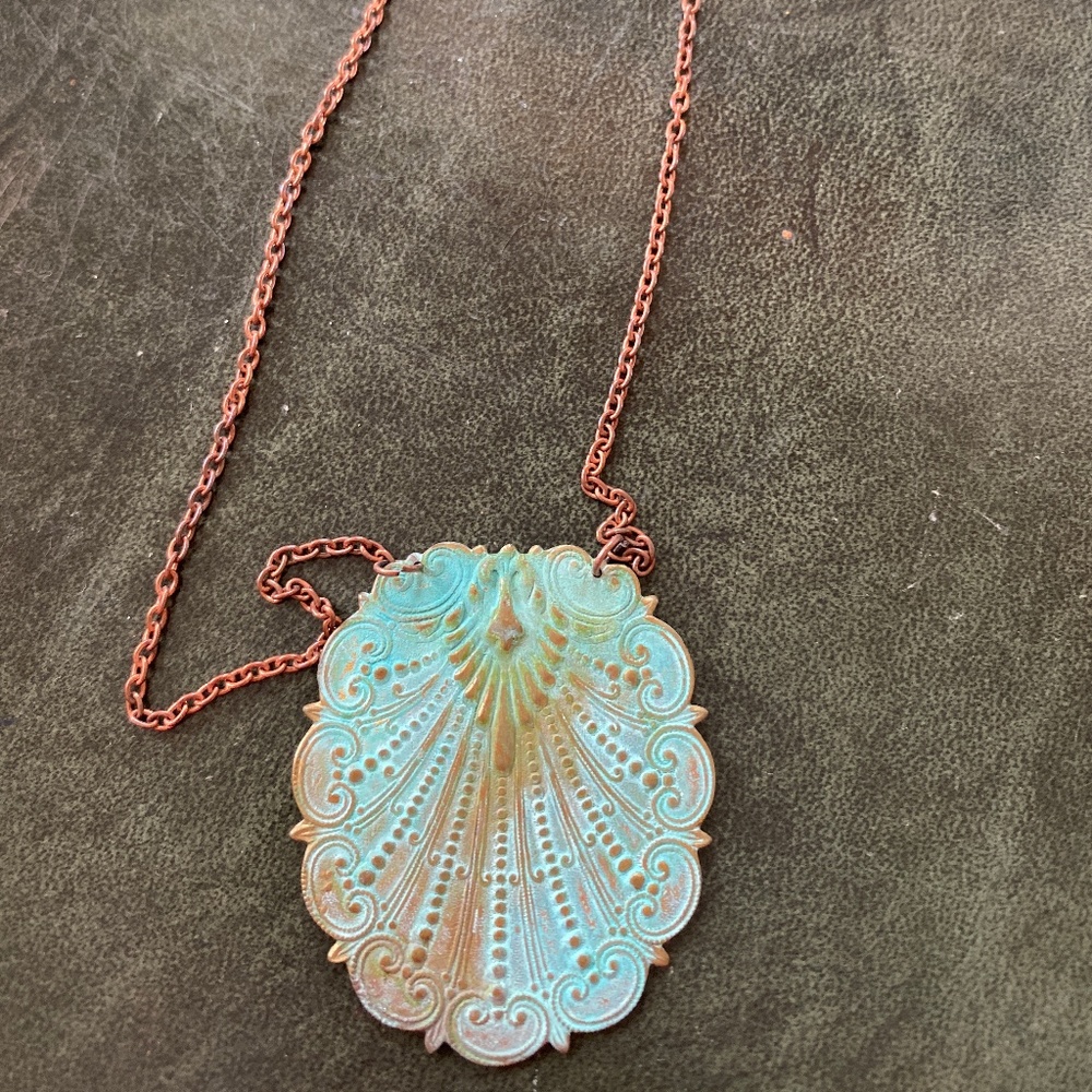 Verdigris Pendant Necklace w/ Copper Color Chain